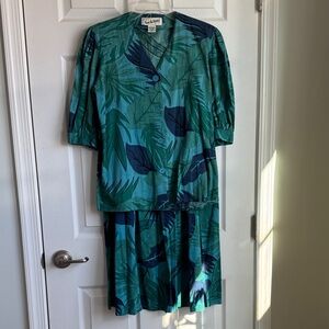 Diane Von Furstenberg Green and Blue Leaf Dress